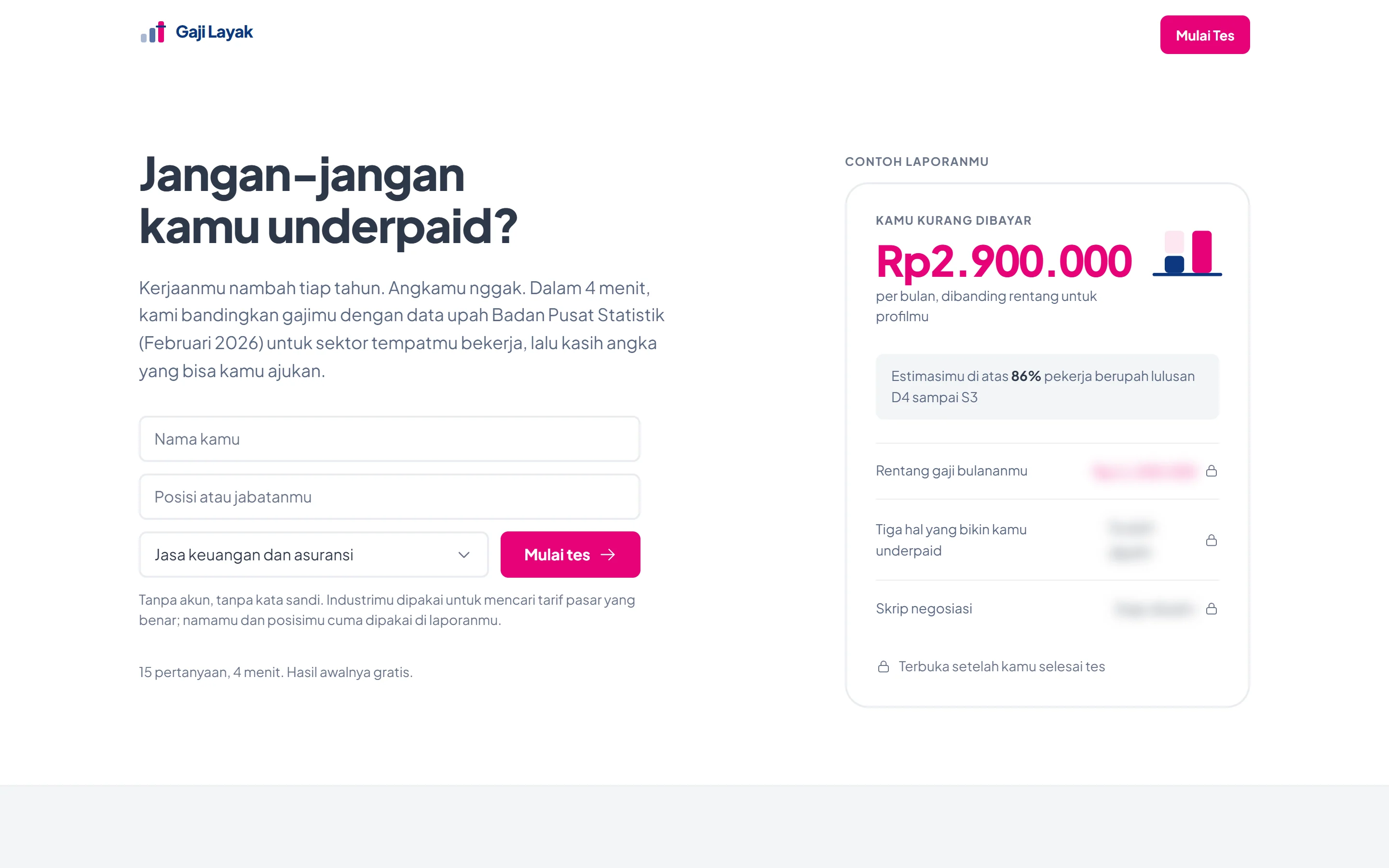Tes Gaji Layak di layar laptop