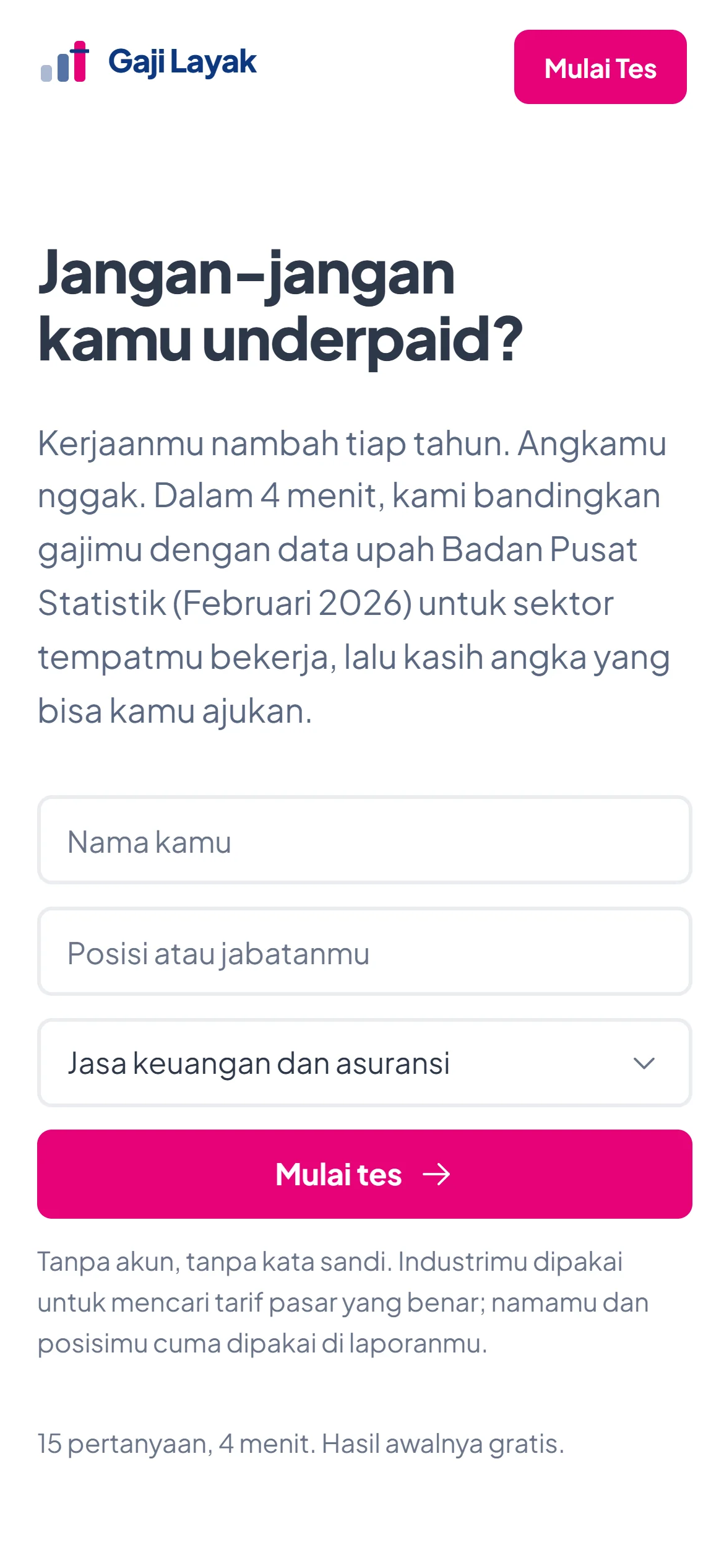 Tes Gaji Layak di layar ponsel